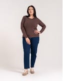 Bluzka damska z długim rękawem bawełniana gładka
 Rozmiar-2XL Kolor-BRĄZOWY