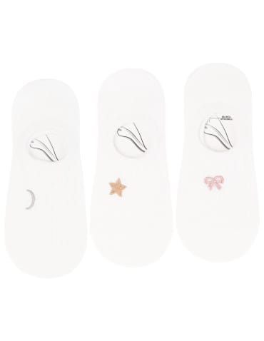 Skarpety damskie stopki niskie w prążek z haftem 3-pak - BIAŁY