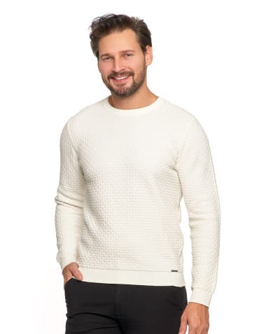 Męski sweter bawełniany z teksturą - BIAŁY