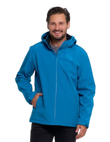 Kurtka męska softshell wodoodporna z odpinanym kapturem - NIEBIESKI