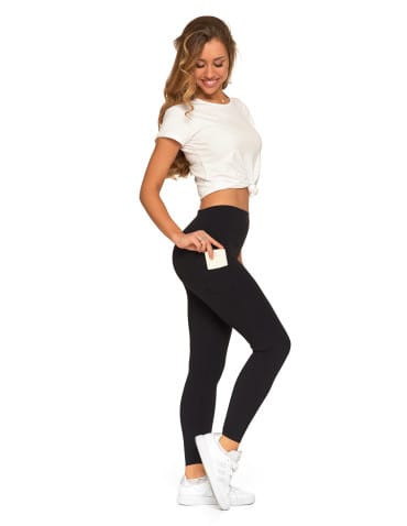 Legginsy damskie z wysokim stanem funkcyjne - CZARNY