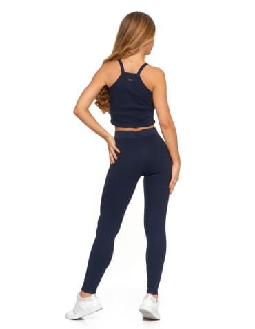 Legginsy damskie - Legginsy damskie bawełniane z szeroką gumą w pasie GRANATOWY - produkt 4