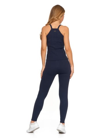 Legginsy damskie - Legginsy damskie bawełniane z szeroką gumą w pasie GRANATOWY - produkt 8