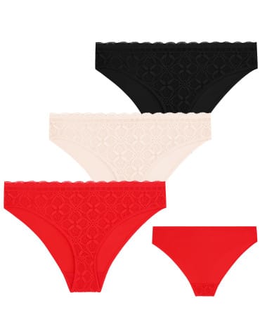 Damskie majtki figi mini bikini w koronkowe wzory 3-pak - WIELOKOLOROWY