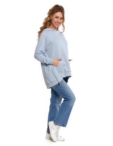 Bluzy damskie - Bluza damska dresowa oversize z kapturem NIEBIESKI - produkt 6