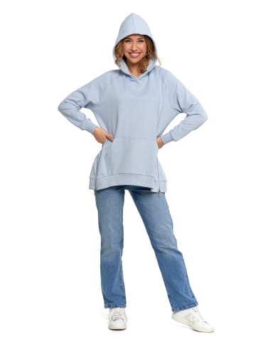 Bluzy damskie - Bluza damska dresowa oversize z kapturem NIEBIESKI - produkt 10