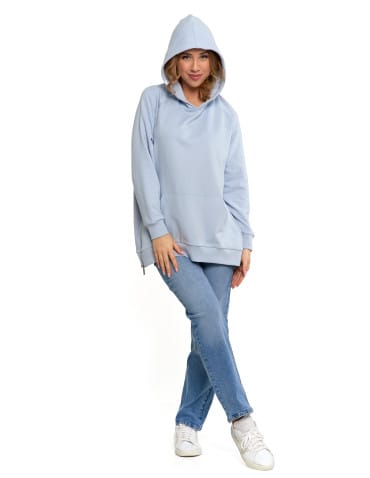 Bluzy damskie - Bluza damska dresowa oversize z kapturem NIEBIESKI - produkt 11