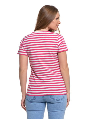 T-shirt damski bawełniany w paski - MALINOWY  - produkt 2