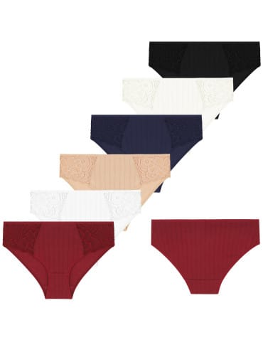 Majtki damskie figi bikini z koronkowymi wstawkami 6-pak - WIELOKOLOROWY