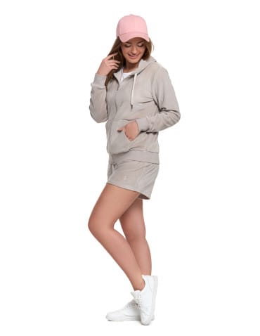 Bluzy damskie - Damska welurowa bluza z kapturem i zamkiem JASNY SZARY - produkt 2