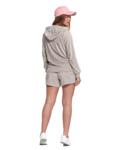Bluzy damskie - Damska welurowa bluza z kapturem i zamkiem JASNY SZARY - produkt 5