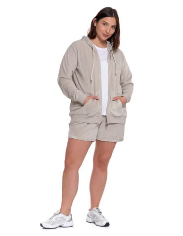 Bluzy damskie - Damska welurowa bluza z kapturem i zamkiem JASNY SZARY - produkt 13