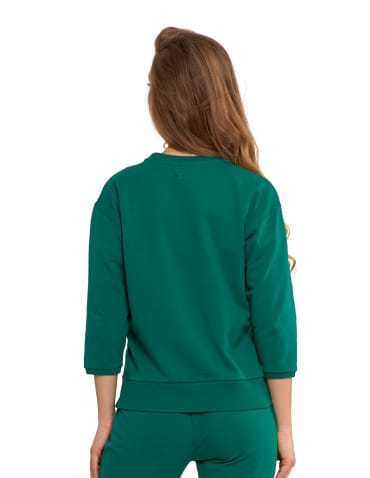 Bluzy damskie - Bluza dresowa damska z rękawem 3/4 i rozcięciem po bokach ZIELONY - produkt 2