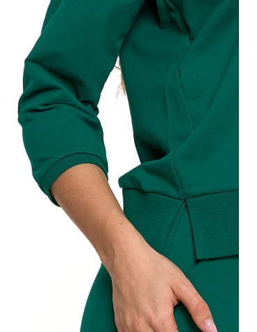Bluzy damskie - Bluza dresowa damska z rękawem 3/4 i rozcięciem po bokach ZIELONY - produkt 4