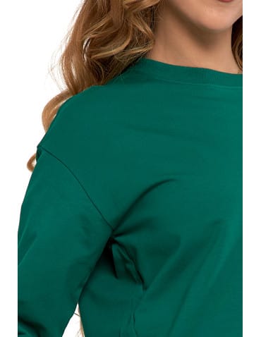 Bluzy damskie - Bluza dresowa damska z rękawem 3/4 i rozcięciem po bokach ZIELONY - produkt 6