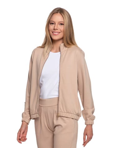 Bluzy damskie - Bluza damska ze stójką na suwak i kieszeniami BEŻOWY - produkt 7