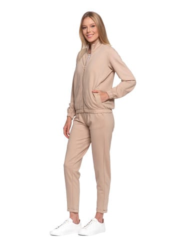 Bluzy damskie - Bluza damska ze stójką na suwak i kieszeniami BEŻOWY - produkt 11
