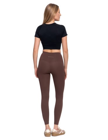 Legginsy damskie sportowe funkcyjne z wysokim stanem - MOKKA  - produkt 2
