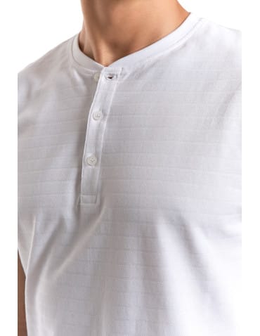 Koszulki i Tank Topy - T-shirt męski bawełniany z dekoltem henley BIAŁY - produkt 4