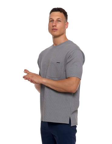 T-shirt męski strukturalny casual z kieszonką - SZARY