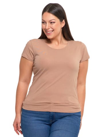 Koszulki i T-shirty - T-shirt damski z okrągłym dekoltem plus size MOKKA - produkt 1