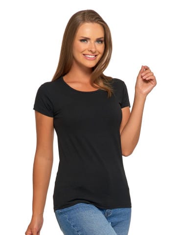 T-shirt damski bawełniany z kr&oacute;tkim rękawkiem jednokolorowy - CZARNY  - produkt 2