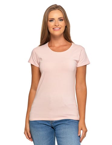 Koszulki i T-shirty - T-shirt damski bawełniany z kr&oacute;tkim rękawkiem jednokolorowy R&Oacute;ŻOWY - produkt 2