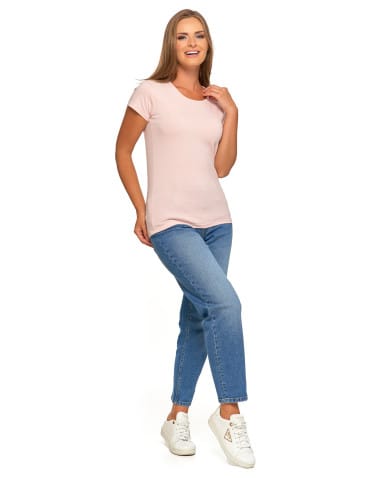 Koszulki i T-shirty - T-shirt damski bawełniany z kr&oacute;tkim rękawkiem jednokolorowy R&Oacute;ŻOWY - produkt 5
