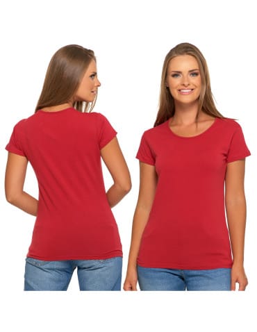 Koszulki i T-shirty - T-shirt damski bawełniany z krótkim rękawkiem jednokolorowy BORDOWY - produkt 7