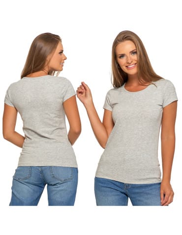 Koszulki i T-shirty - T-shirt damski bawełniany z kr&oacute;tkim rękawkiem jednokolorowy JASNY SZARY - produkt 7