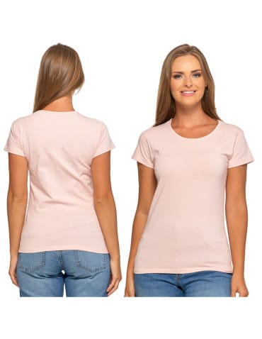 Koszulki i T-shirty - T-shirt damski bawełniany z kr&oacute;tkim rękawkiem jednokolorowy R&Oacute;ŻOWY - produkt 7