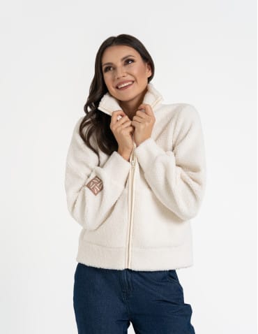Bluza damska sherpa ze st&oacute;jką - KREMOWY