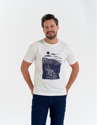 T-shirt męski koszulka z motywem żeglarskim - BIAŁY