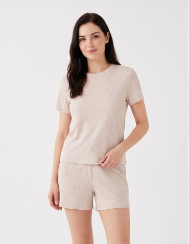 Piżama damska w prążek z krótkim rękawem i szortami Plus Size - MOKKA