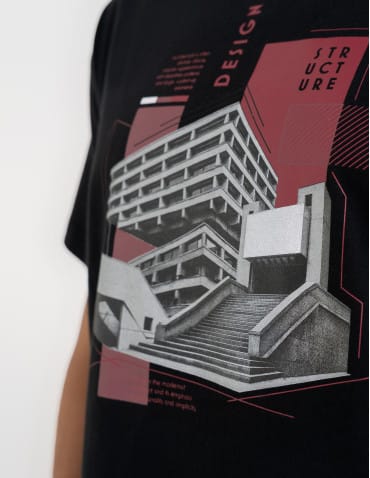 T-shirt męski bawełniany oversize z nadrukiem architektonicznym - CZARNY  - produkt 2
