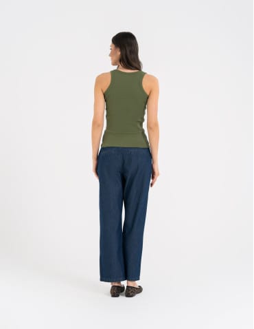 Topy na ramiączkach - Damska koszulka tank top w prążek bawełniana KHAKI - produkt 6