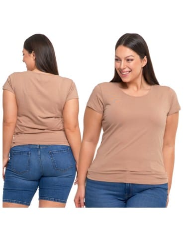 Koszulki i T-shirty - T-shirt damski z okrągłym dekoltem plus size MOKKA - produkt 8