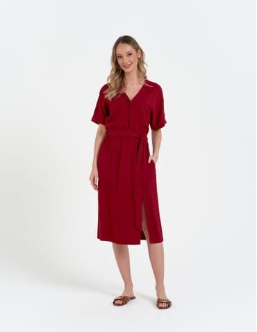 Sukienki midi - Sukienka damska wiskozowa midi z kr&oacute;tkim rękawem typu kimono CZERWONY - produkt 7