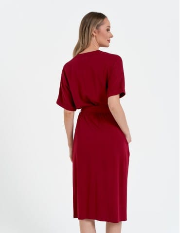 Sukienki midi - Sukienka damska wiskozowa midi z kr&oacute;tkim rękawem typu kimono CZERWONY - produkt 13