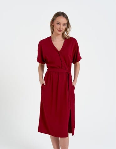 Sukienki midi - Sukienka damska wiskozowa midi z kr&oacute;tkim rękawem typu kimono CZERWONY - produkt 14