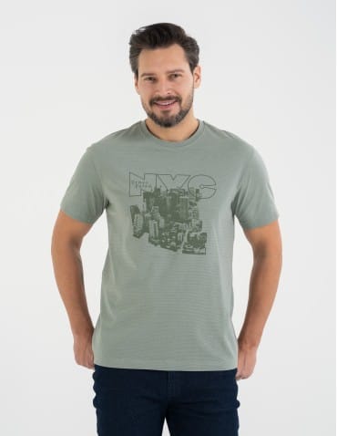 T-shirt męski bawełniany z nadrukiem monochromatycznym - ZIELONY