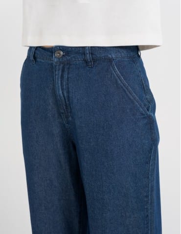 Spodnie materiałowe - Spodnie damskie jeansowe casual z wysokim stanem CIEMNY NIEBIESKI - produkt 8