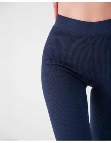 Legginsy damskie - Legginsy damskie bawełniane z szeroką gumą w pasie GRANATOWY - produkt 16