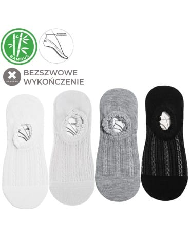 Skarpetki damskie niskie stopki z wiskozy bambusowej prążkowane 4-pak - WIELOKOLOROWY
