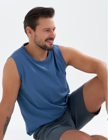 Koszulki i Tank Topy - Koszulka męska tank top bez rękaw&oacute;w luźna NIEBIESKI - produkt 2