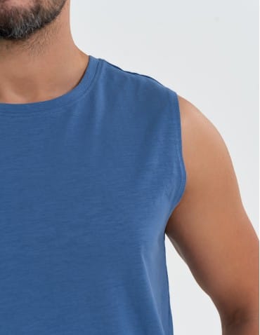 Koszulki i Tank Topy - Koszulka męska tank top bez rękaw&oacute;w luźna NIEBIESKI - produkt 4