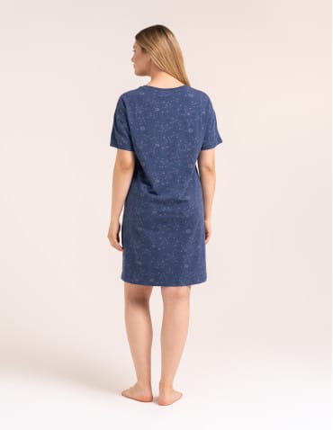 Koszule nocne z krótkim rękawem - Przewiewna koszula damska do spania z krótkim rękawem wygodna JEANS - produkt 4