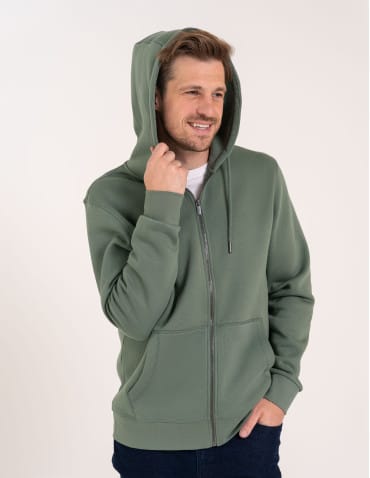 Bluzy dresowe - Bluza dresowa męska wygodna gruba rozpinana z kapturem ocieplana ZIELONY - produkt 2
