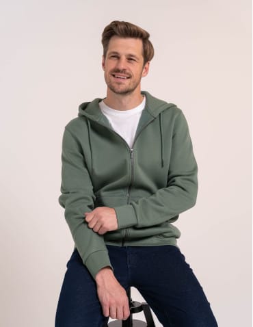 Bluzy dresowe - Bluza dresowa męska wygodna gruba rozpinana z kapturem ocieplana ZIELONY - produkt 1