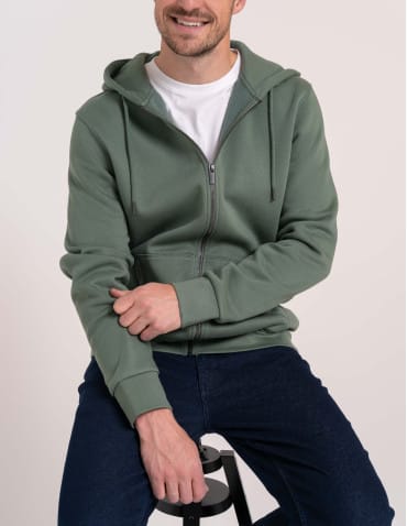 Bluzy dresowe - Bluza dresowa męska wygodna gruba rozpinana z kapturem ocieplana ZIELONY - produkt 5